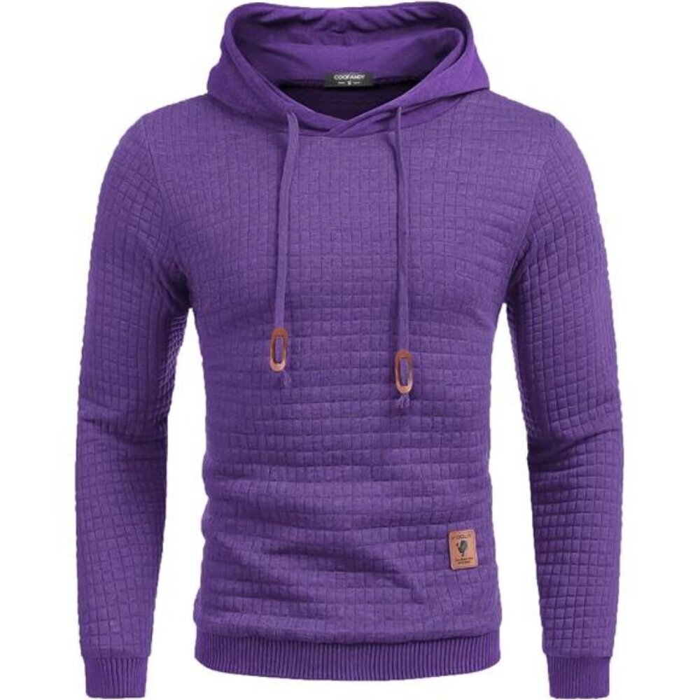 Waffle Knit Hoodie Men Casual Drawstring Long Sleeve